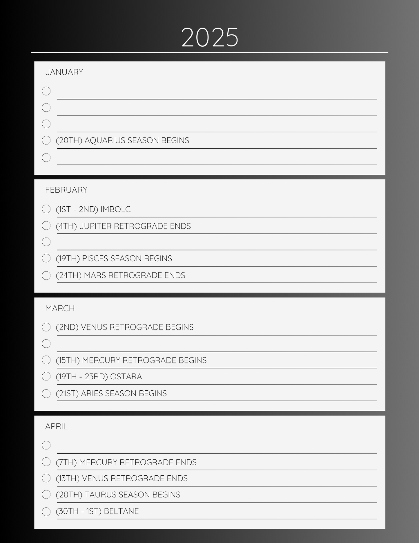 2025 Moon Phase Planner (Digital Version)