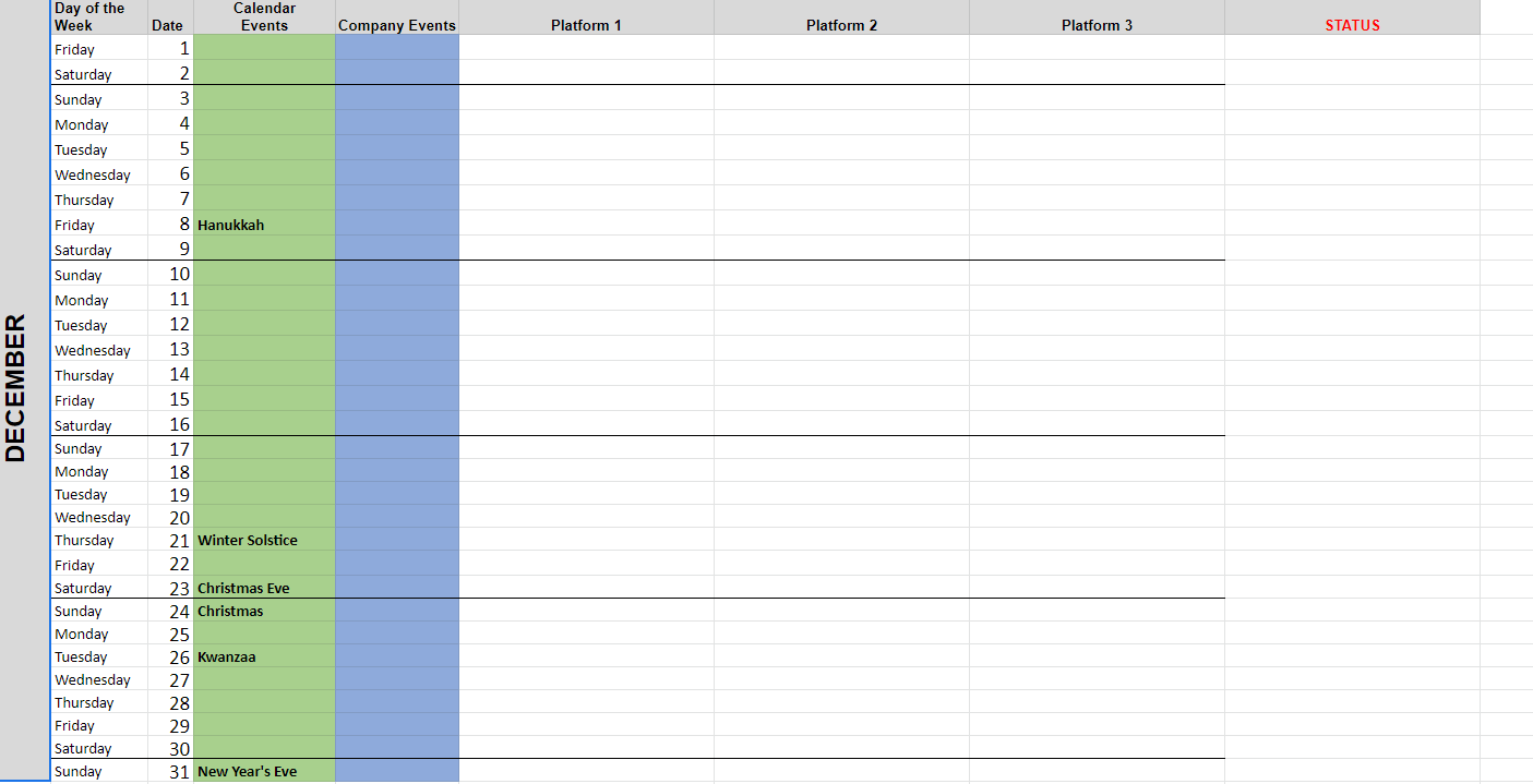 TEMPLATE Content Calendar (2025)