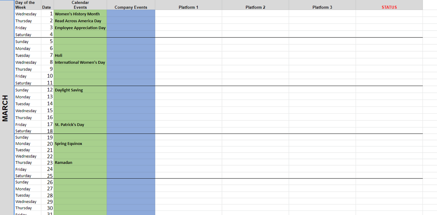 TEMPLATE Content Calendar (2025)