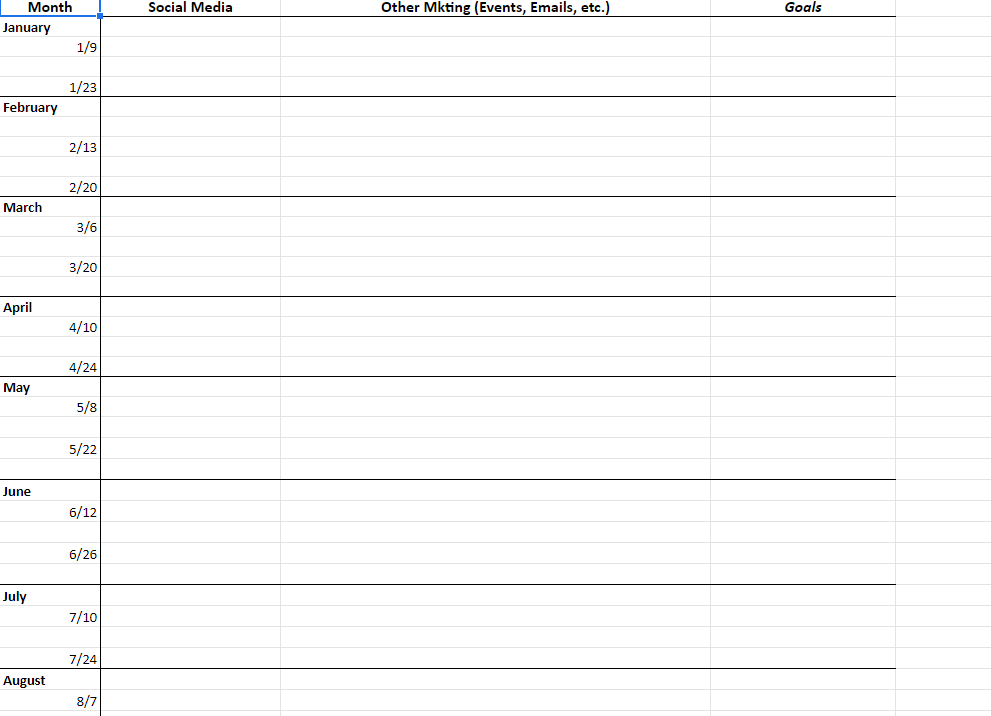 TEMPLATE Content Calendar (2025)